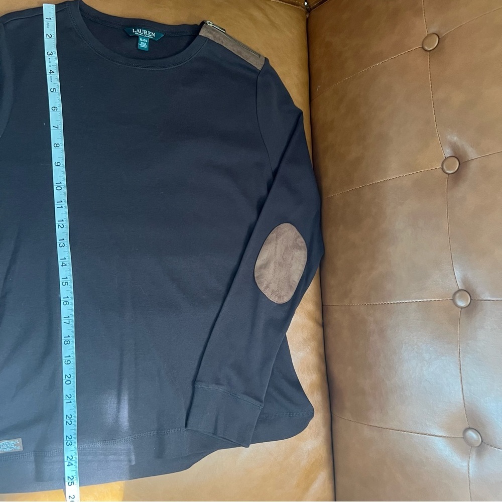 Lauren Ralph Lauren Women’s Sz XL Chocolate Brown Long Sleeve Tee elbow patches - Picture 10 of 10